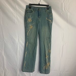 Vintage Y2K Newport News Jeanology Embellished Sequins Lace Jeans Womens Size 6